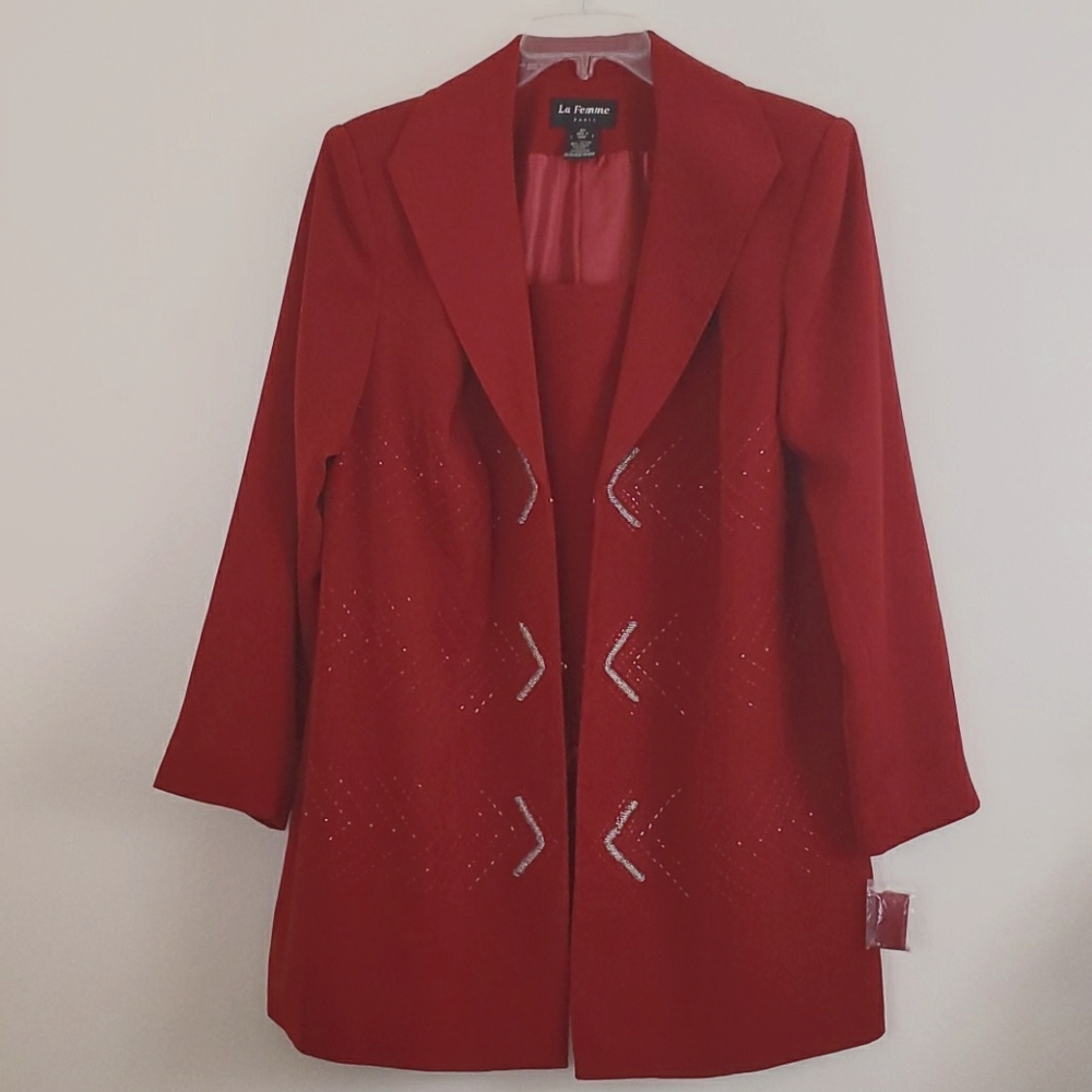 NWOT La Femme Paris Red Beaded Dressy Midi Length Jacket 16W